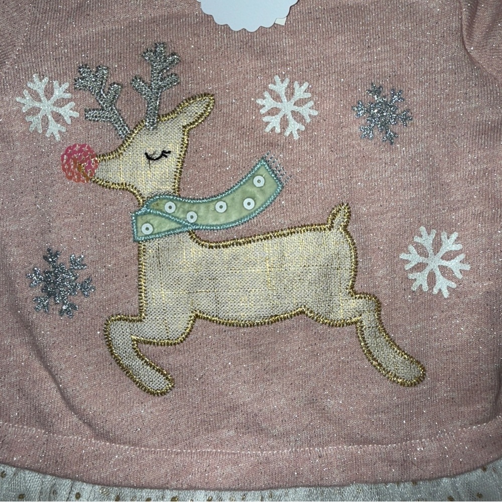 NWT “Mudpie” “Rudolph” Winter Sweater Top Dress with Tulle Skirt, Size 12-18m - Picture 3 of 4
